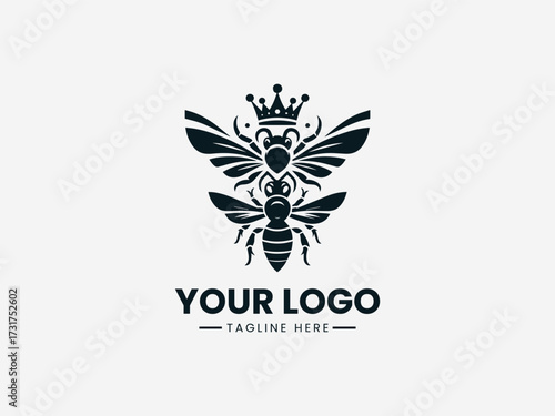Royal queen bee and king hornet wasp vector logo with crown elements for competitive business branding