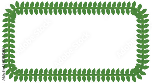 A decorative border frame made of small green leaves and a rounded rectangular shape.