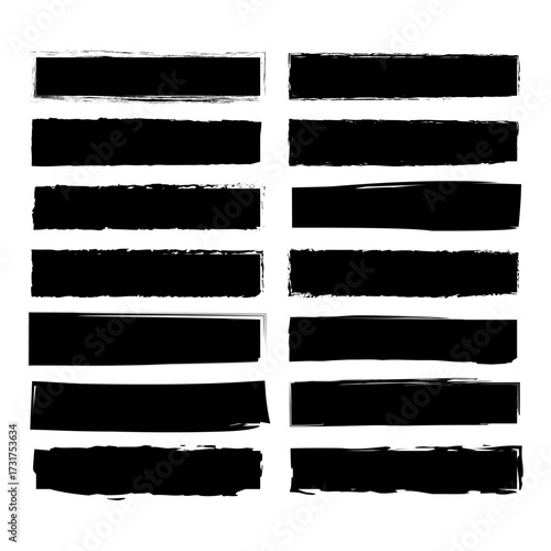 Set brush stroke banners. Grungy texture detail. Hand drawn Vector elements. Black paint artistic marks.