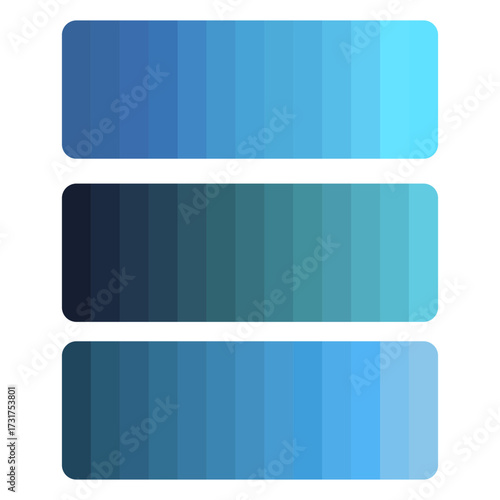 Blue color palette bar. Deep to bright gradient. Rectangular Vector shape. Cool shade transition.