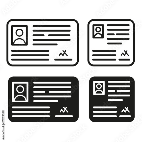 Identification document icons. Passport driver license. Personal data Vector symbol. Silhouette card illustration.