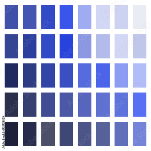 Blue color palette grid. Deep to light squares. Geometric Vector pattern. Gradient shade element.