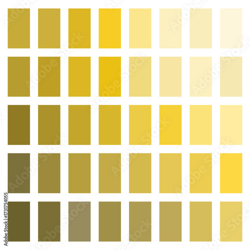 Golden color scheme. Rich yellow shades. Square palette tiles. Vector graphic design