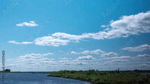 River, Pond or Lake with Reflected Clouds in Time-Lapse Motion