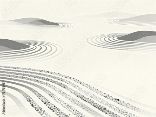 Minimalist Topographic Landscape with Zen Garden Elements