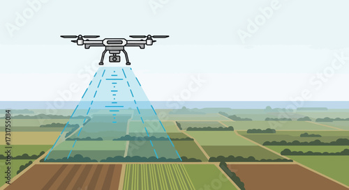 Drone spraying crops in a modern agricultural field.