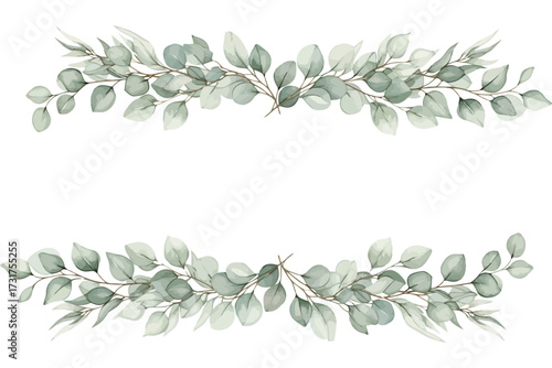Vector art of watercolor eucalyptus leaves frame delicate greenery border for wedding invitations, cards, or any natureinspired design fresh and elegant botanical decoration