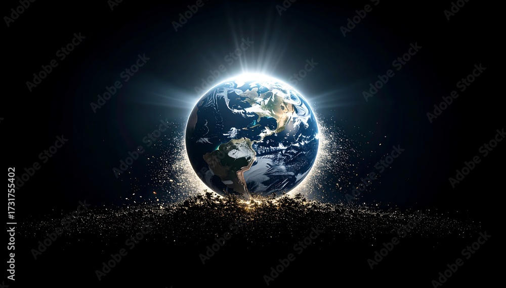 Fototapeta premium Earth, glowing, cosmic, backdrop