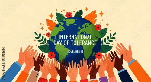 Colorful Illustration Celebrating International Day of Tolerance with Earth and Hands.