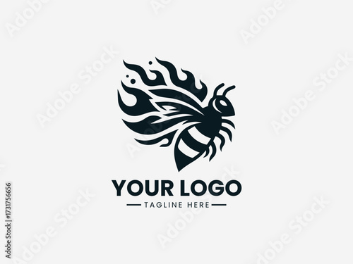 Fiery bee vector logo with burning wings and intense flame effects for extreme sports brand