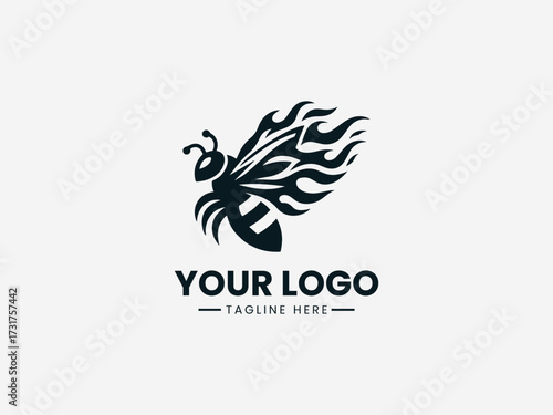 Fiery bee vector logo with burning wings and intense flame effects for extreme sports brand