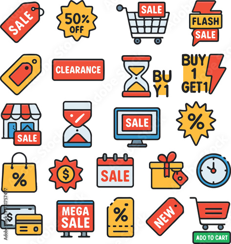 Sale Discount and Shopping Icon Set