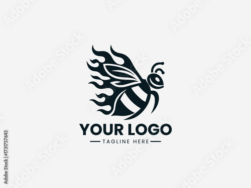 Fiery bee vector logo with burning wings and intense flame effects for extreme sports brand