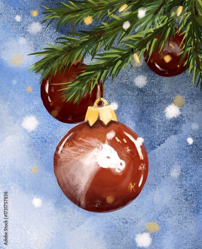 Christmas tree decorations on a branch