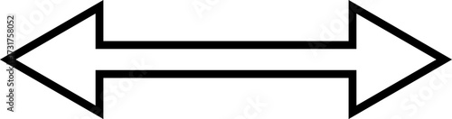 Monochrome outlined double sided arrow illustration. Vector illustration of double arrow clip art. Black arrow pointing left and right, bidirectional arrow. Minimalist graphic with geometric shapes