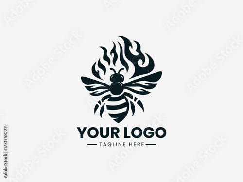 Fiery bee vector logo with burning wings and intense flame effects for extreme sports brand