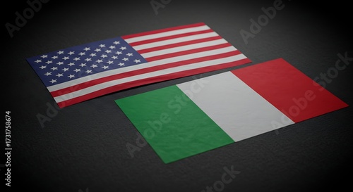 United states and italian flags on dark surface representing international relations