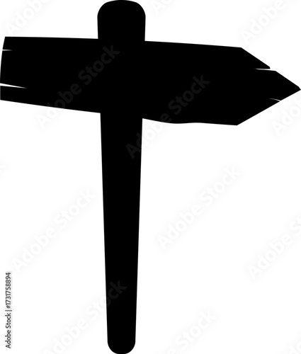 Illustration of wooden signpost with directional arrows silhouette. Clean black outline ideal for logos, stencils, icon design, and navigation-themed graphics.