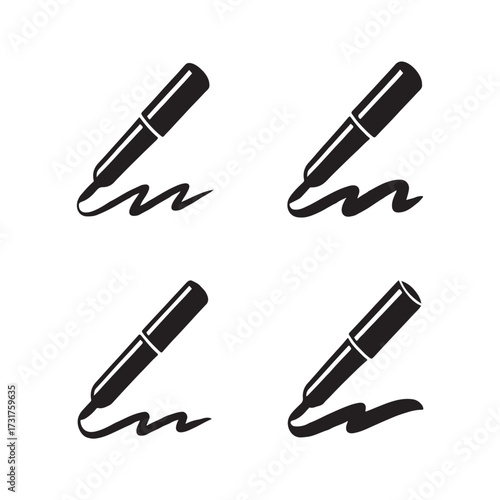 Eyeliner Solid Eye Cosmetic Icon Set