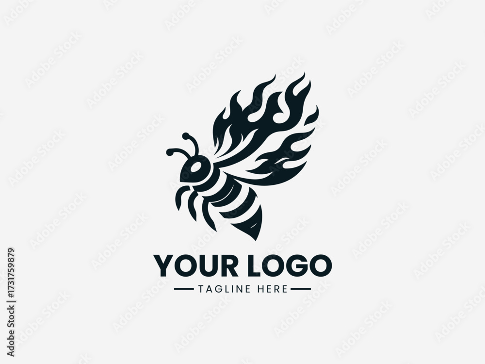 Obraz premium Fiery bee vector logo with burning wings and intense flame effects for extreme sports brand