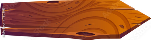 Illustration of a cartoon style wooden arrow signboard with a natural wood texture, knots, and grain lines. The rustic board points to the right, ideal for game or UI design.