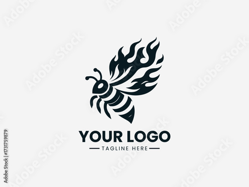 Fiery bee vector logo with burning wings and intense flame effects for extreme sports brand