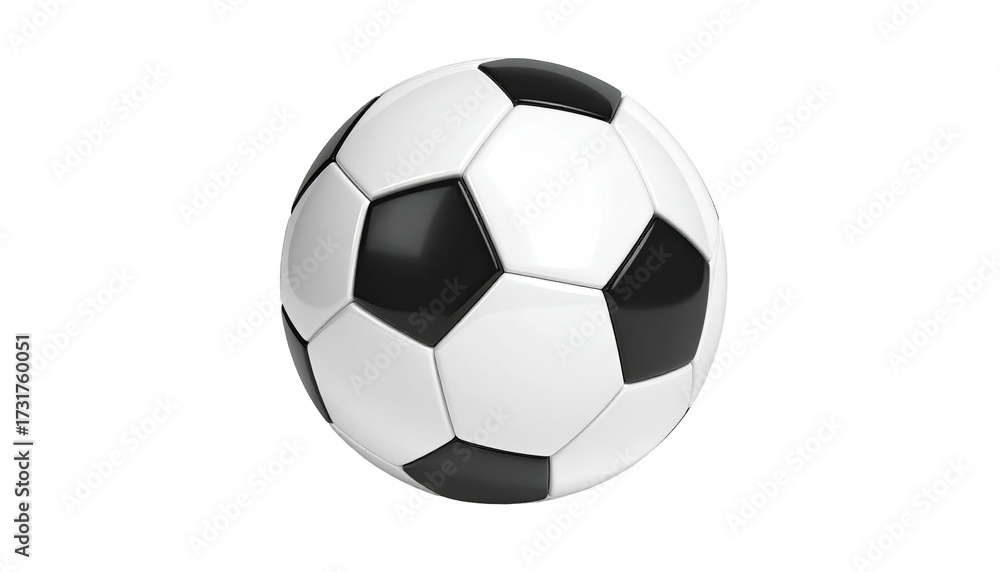 Fototapeta premium A classic black and white soccer ball, floating against a stark black background