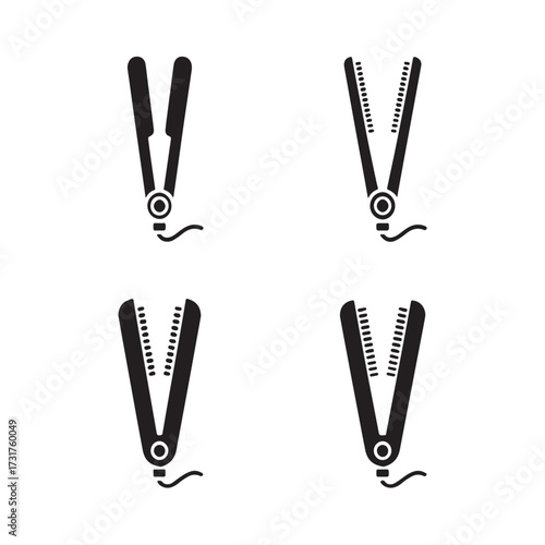 Hair Straightener Solid Beauty Icons Set