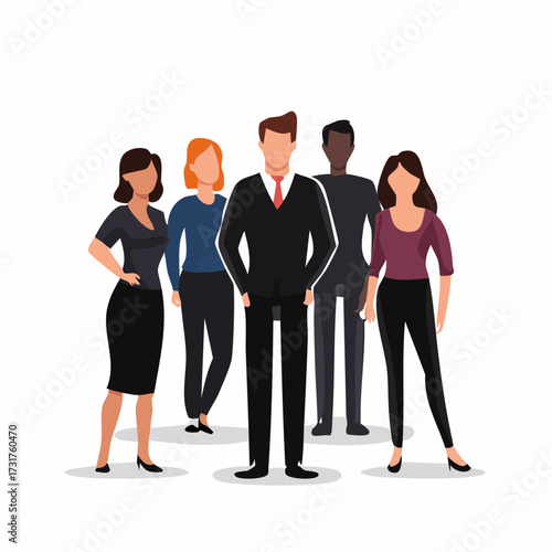 Professional diverse business team standing together, corporate group collaboration, multi-ethnic colleagues, leadership and success concept.