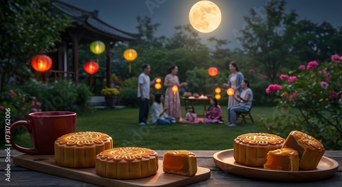 Family gathering and mooncakes under the full moon