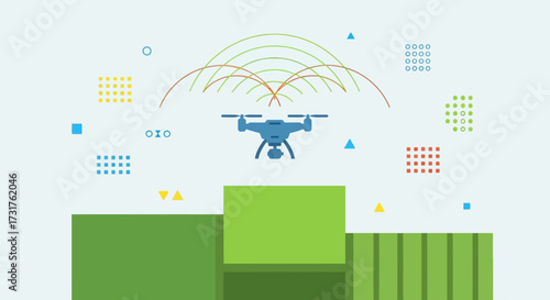 Drone surveying agricultural fields for precision farming technology.