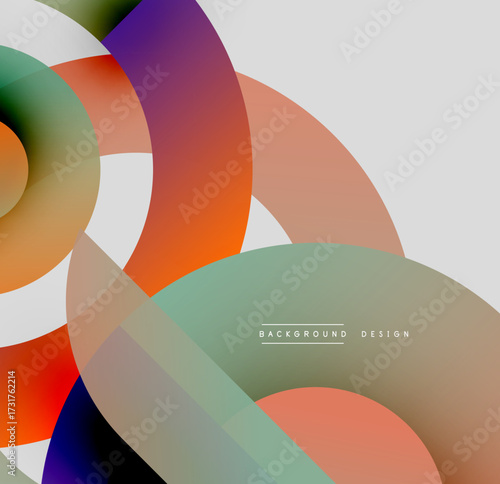 Abstract colorful overlapping circles create dynamic visual effect. Modern design elements, gradients, smooth transitions present.