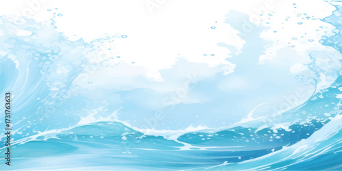 Ocean Wave with Blue Water and White Foam Splashes Marine Motion Illustration for Scenic Seaside Backgrounds and Aquatic Creative Design