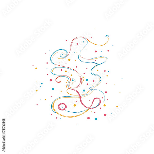 Whimsical Swirls and Dots A Playful Abstract Design with Colorful Curves and Sparkling Particles