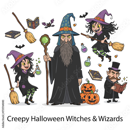Editable Halloween Witch Vector Set – Spooky & Cartoon Wizards