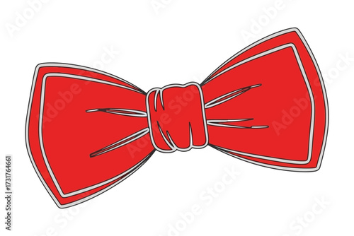 Minimal Red Bow Tie Illustration with Black and White Accents – Elegant Formalwear Symbol, Symmetrical Vector Design for Fashion, Accessories, Celebration, or Branding Projects
