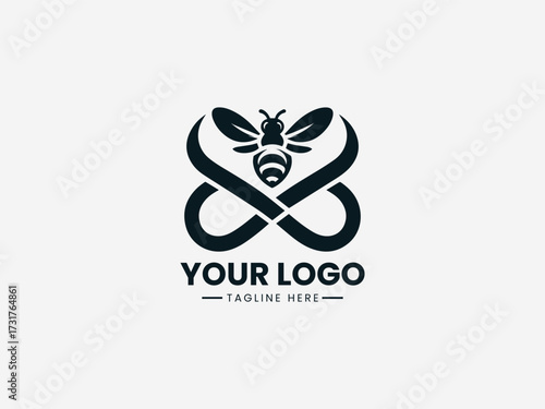 Elegant royal bee queen vector logo with ornate crown and majestic wings for luxury brand