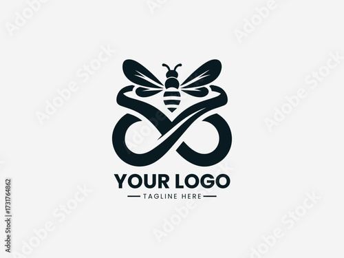 Elegant royal bee queen vector logo with ornate crown and majestic wings for luxury brand