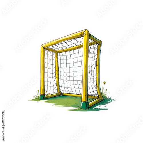 Illustration of a Soccer Goal A Vector Image of a Net and Posts on Green Grass