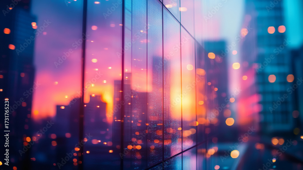 Obraz premium Glimmering Cityscape at Twilight with Bokeh Lights