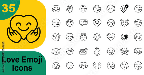 Collection of colorful love heart emojis for design projects