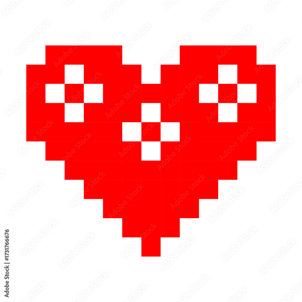Obraz premium Pixel art red heart with scattered white flowers, retro digital symbol of playfulness, affection, gaming culture, and Valentine's Day joyful designs