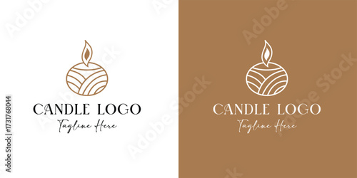 creative modern minimal line art hand drawn illustration candle with flame logo design template for business, wellness, spa and home decor, event business