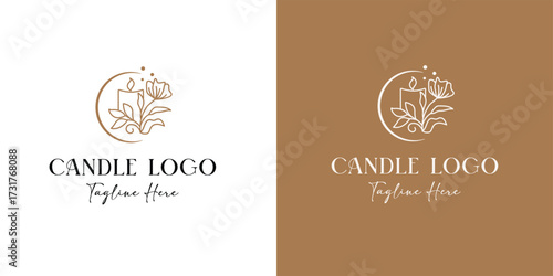 creative modern botanical minimal line art hand drawn illustration candle with flame logo design template for business, wellness, spa, beauty and home decor, event business