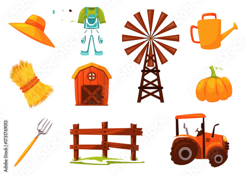 Farm and Agriculture Tools Vector Icon Set