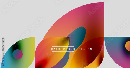 Abstract colorful shapes overlap. Gradient hues create dynamic visual effect. Modern design elements present smooth transitions.