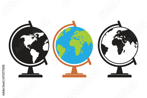 World Globe Vector Illustration Set. Educational design for geography, learning, travel, and global concepts.