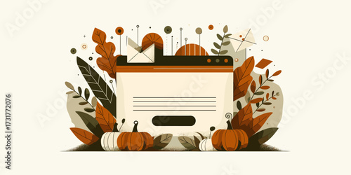 Autumn marketing campaign with pumpkins and leaves - email outreach and digital communication concept