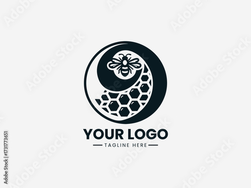 Harmonious honey comb bee yin yang vector logo with balanced natural elements for wellness brand