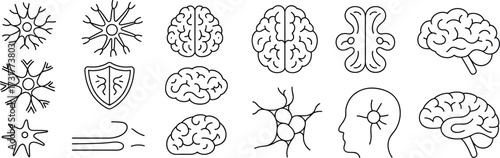 Collection of hand-drawn brain and neuron illustrations in black and white brains neurons